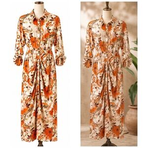 Sweet Lemon Paisley Maxi Dress Wmn Large Orange Boho Satin Twist Front SLD1348-4